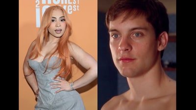 Social media erupted after photos appearing to show rapper Ice Spice and actor Tobey Maguire sharing an intimate moment at Michael Rubin's annual White Party. (Getty Images via AFP)