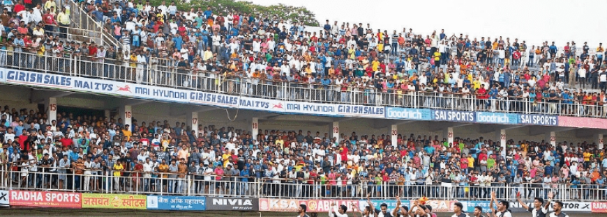 A packed Chhatrapati Shahu stadium in Kolhapur for a district-level game