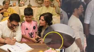 Aamir Khan's chunky silver anklet teamed with dhoti steals the show as he gets married to Gauri Spratt, the couple twinned in ivory - WATCH VIDEO