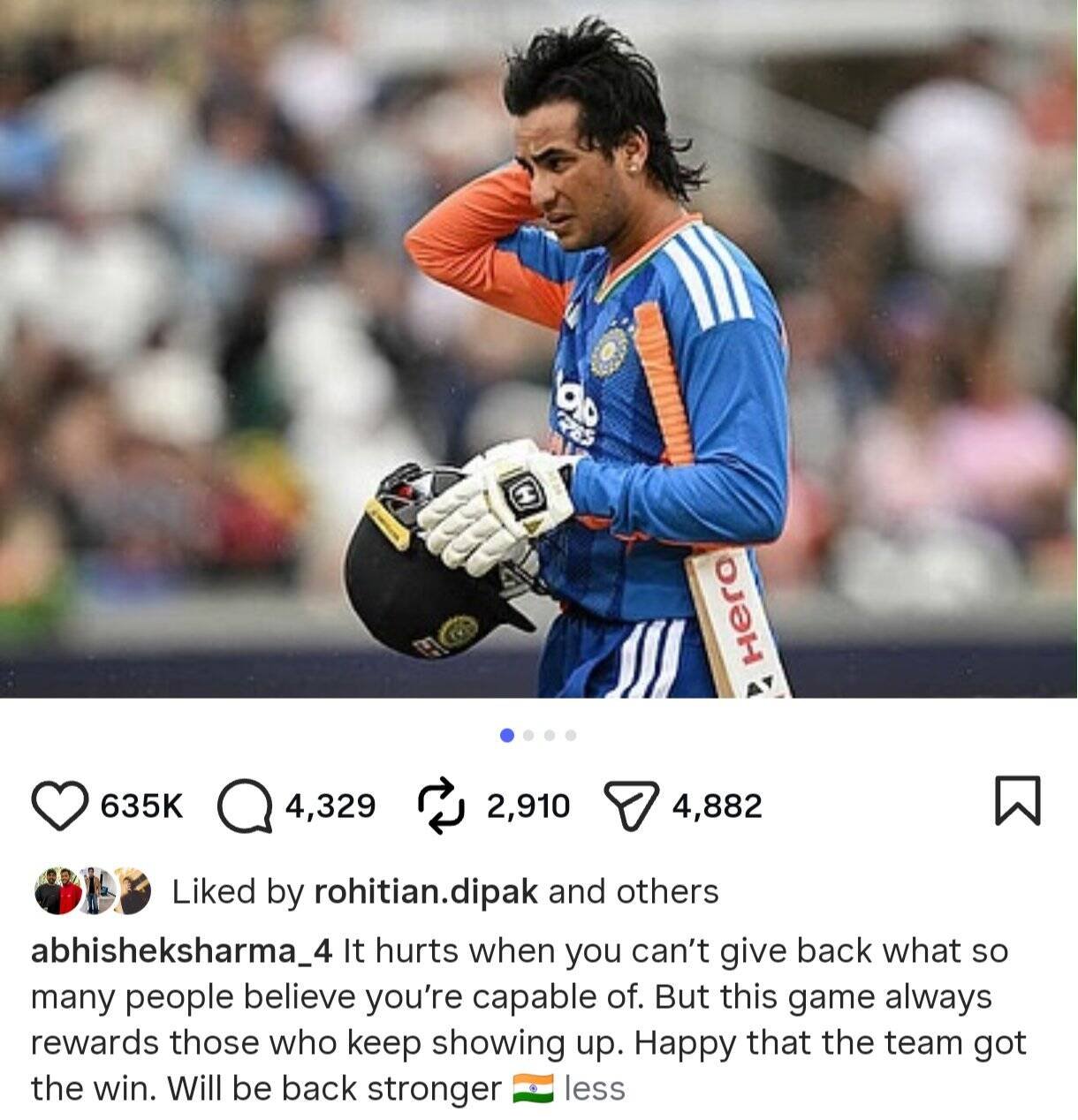 ​Abhishek Sharma Insta post