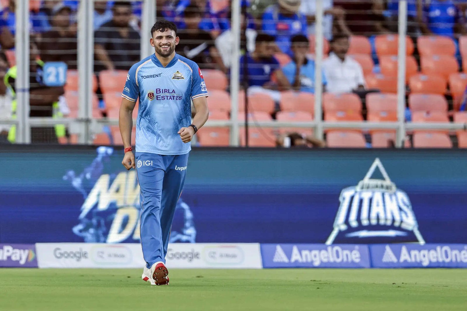Ahmedabad, Apr 20 (ANI): Gujarat Titans' Ashok Sharma during a warm-up session b...