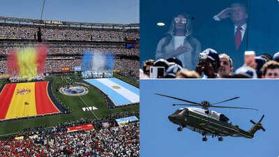 Donald Trump makes dramatic arrival at FIFA World Cup final Watch: Donald Trump makes dramatic Marine One arrival at Argentina vs Spain FIFA World Cup final