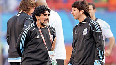 THE ICONS: Coach Diego Maradona and Lionel Messi during the 2010 World Cup. (AFP Photo) Diego Maradona and Lionel Messi: Twin legacies, intertwined yet distinct