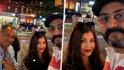 Abhishek Bachchan and Aishwarya Rai Bachchan spotted together in New York; pose with fan for a selfie