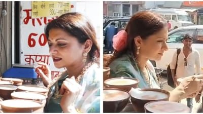 Bhagyashree was seen enjoying lassi at a shop in Kashi. Bhagyashree was seen enjoying lassi at a shop in Kashi.
