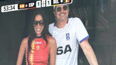 Brad Pitt and Ines de Ramon enjoy World Cup quarterfinal date with Penelope Cruz and Javier Bardem; Hollywood couples cheer Spain to victory - PICS