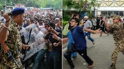 Protesters clash with police during Cockroach Janta Party's march towards Parliament in New Delhi as security personnel use barricades to stop the demonstration (Image credit: PTI) 70 detained, 118 cops and 60 marchers Injured: Police block protesters' march to Parliament; JP Nadda meets CJP representatives