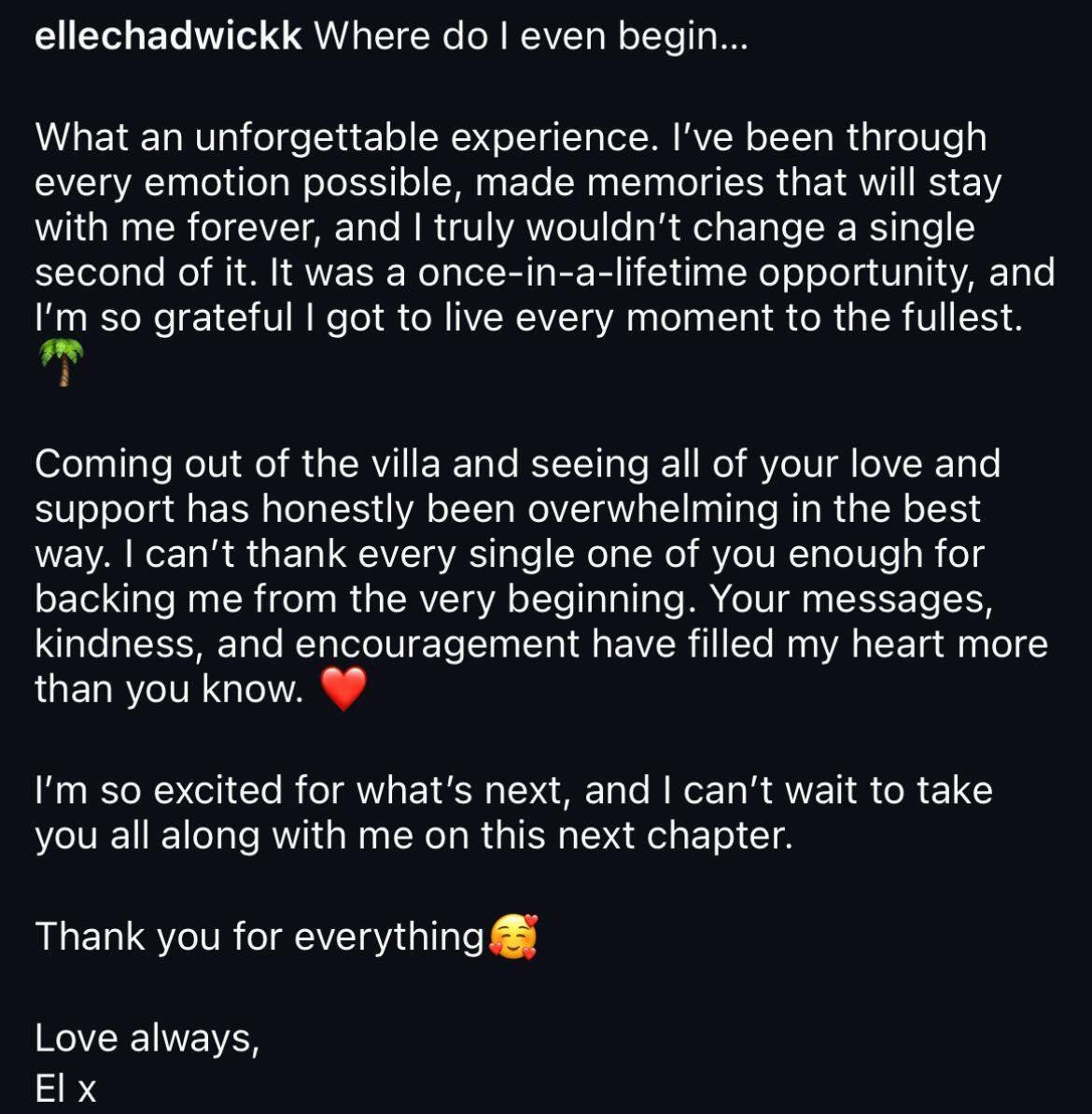 Ellie Chadwick's Instagram caption