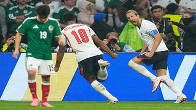 England's Harry Kane (9) reacts after scoring his team's third goal against Mexico. (AP Photo) FIFA World Cup: England script history, become first team to beat Mexico at Estadio Azteca