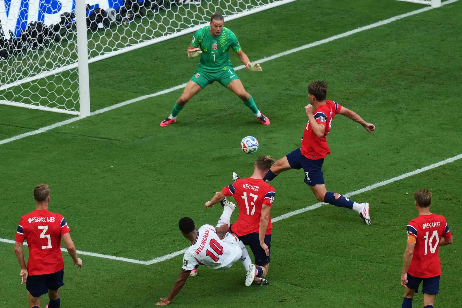 England scores in World Cup match with Norway after ball appears to hit camera cable over field