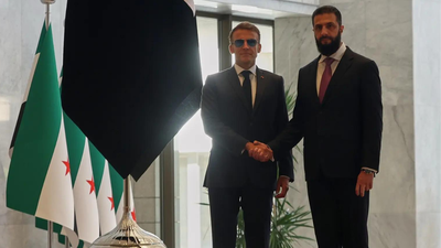 Syrian President Ahmad al-Sharaa meets French President Emmanuel Macron at the presidential palace in Damascus, Syria 'My visit continues': French President Macron after close shave in Syria amid explosions near hotel