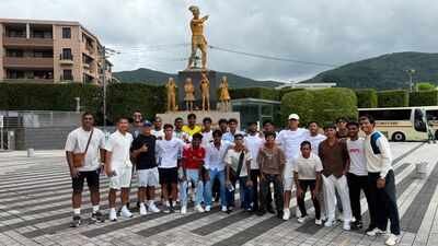 FC Goa players in front of the Nagasaki Atomic Bomb Museum 'War can’t be solution to our problems': Visit to Nagasaki museum leaves Indian footballers speechless