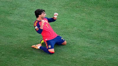 Spain's Ferran Torres (7) celebrates at the end of the World Cup final. (AP Photo) Who is Ferran Torres? Spain's World Cup final hero who broke Messi's Argentina's heart with extra-time winner
