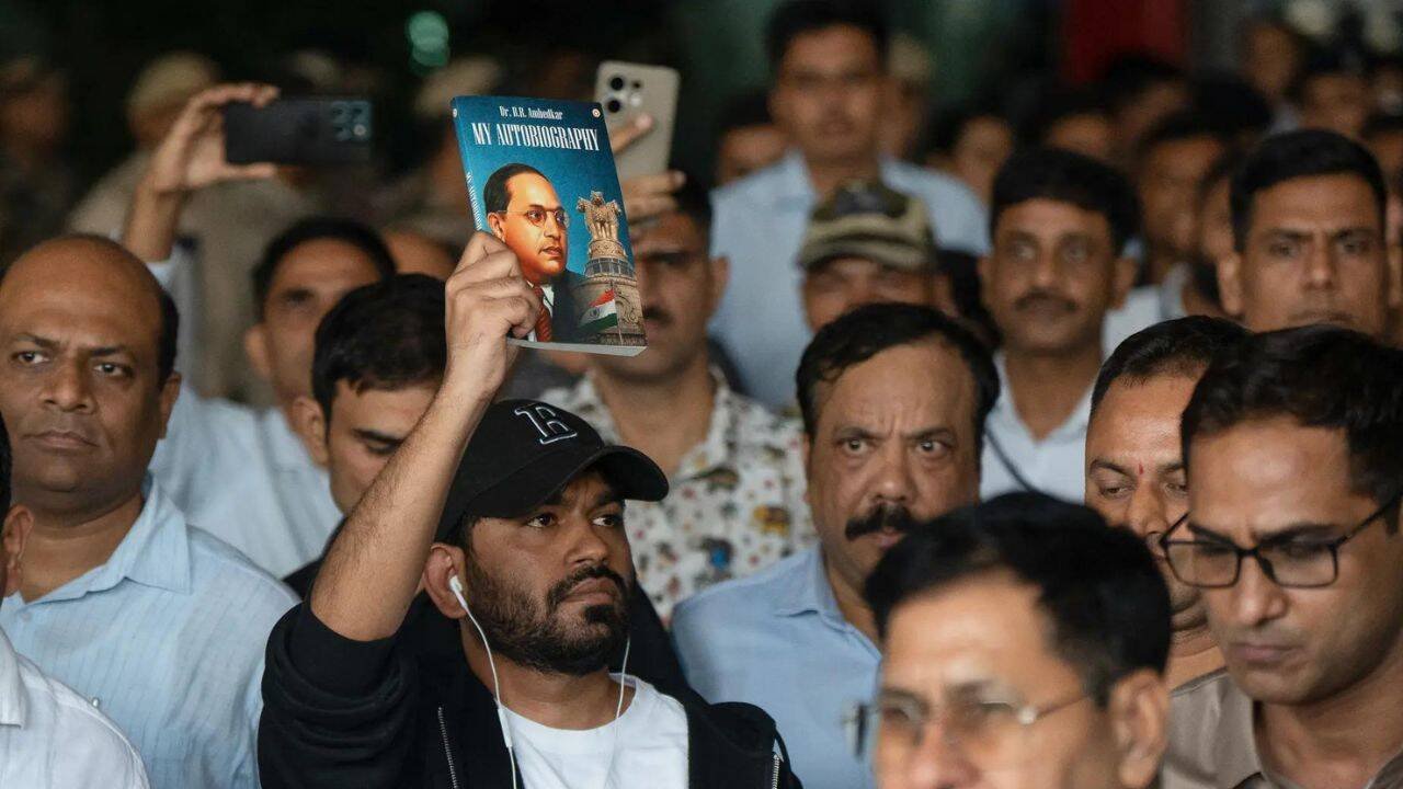 Founder of the Cockroach Janta Party (CJP) Abhijeet Dipke arrives at Indira Gandhi International Airport, in New Delhi on June 6.