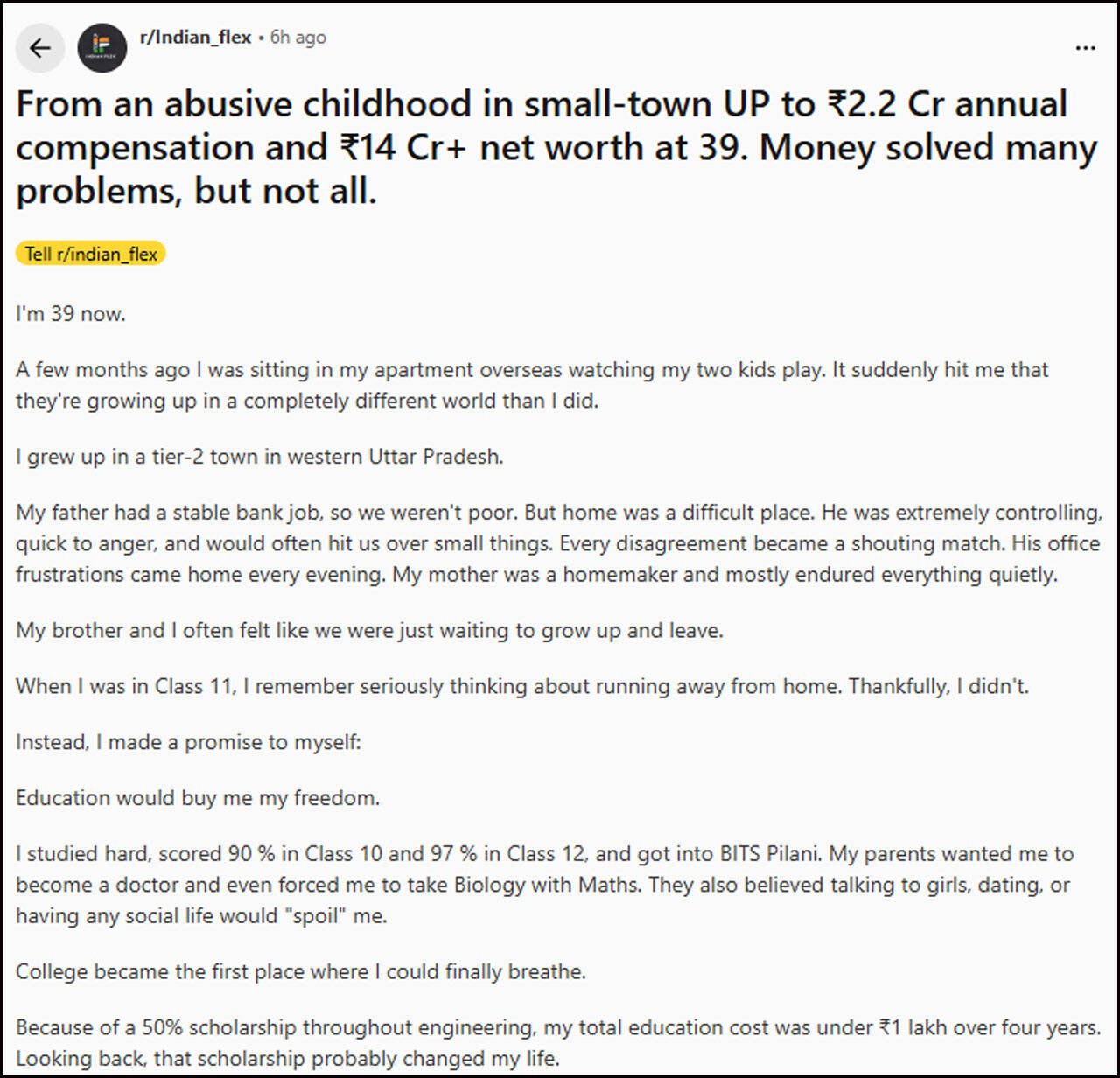 From Childhood Trauma to Financial Independence: Viral Reddit Story Redefines Success Beyond Money