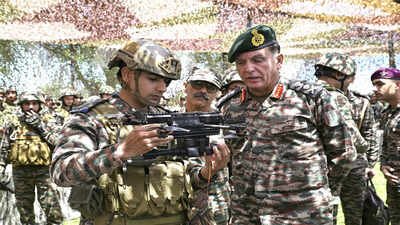 Chief of the Army Staff General Dhiraj Seth during a visit to the forward areas along the Line of Control in Poonch, Rajouri and Sunderbani. (@adgpi/X via PTI Photo) Army chief visits forward areas along LoC in Poonch-Rajouri