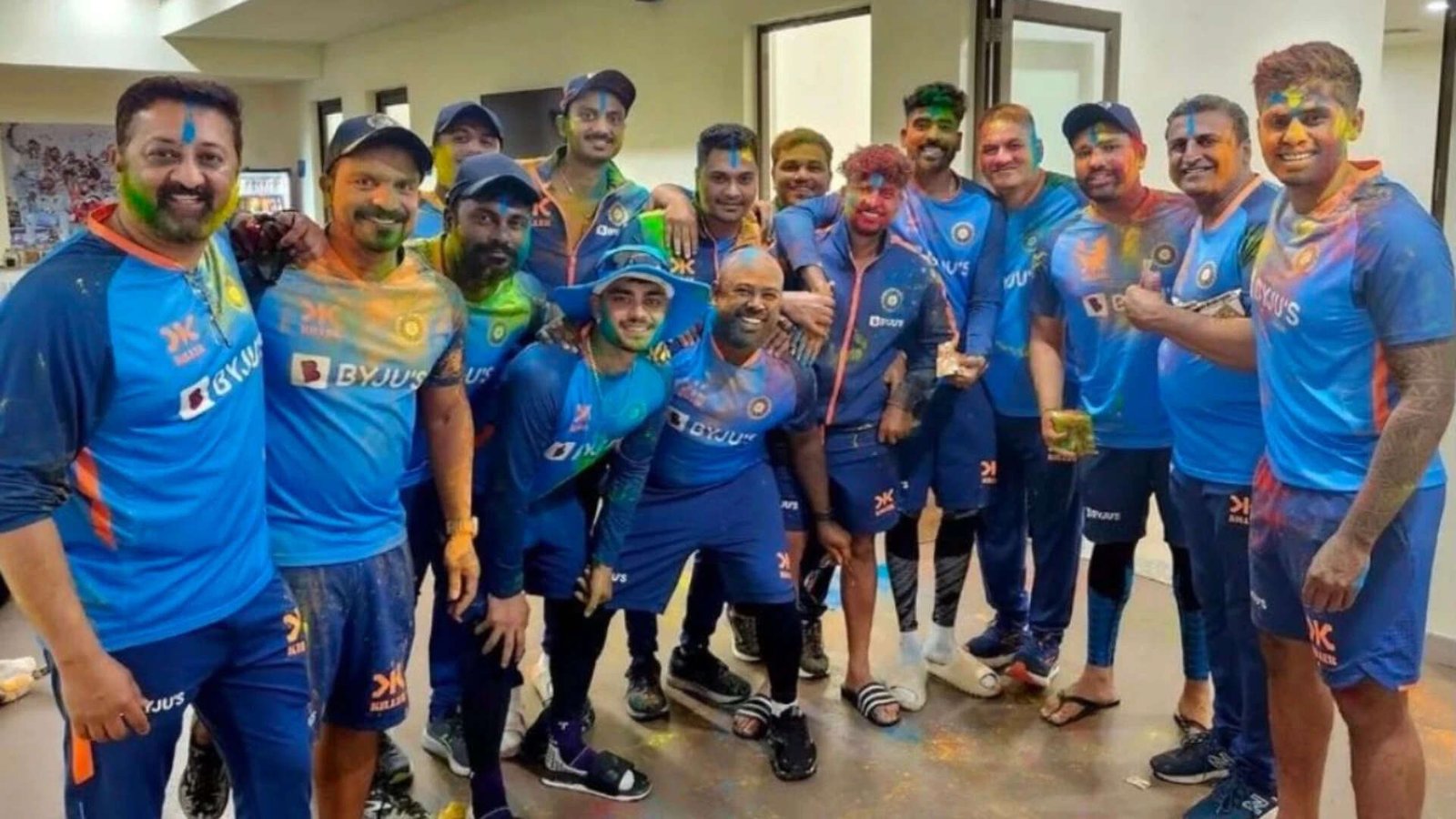 Holi celebration in Indian dressing room