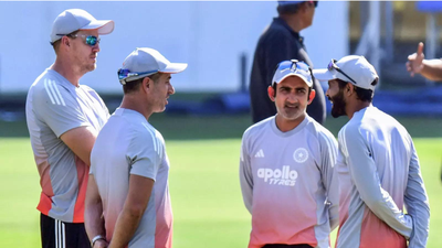 Indian cricket team head coach Gautam Gambhir, team's bowling coach Morne Morkel, team's assistant coach Ryan Ten Doeschate and player Ravindra Jadeja (ANI Photo) BCCI discussing Ryan ten Doeschate and Morne Morkel's future as Team India coaches; T Dilip under fire
