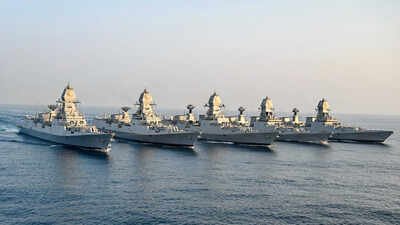 Indian Navy ships photographed during an exercise. (Image credit: Indian Navy) INS Mahendragiri commissioned: A milestone on India’s road to a 200-ship, atmanirbhar Navy
