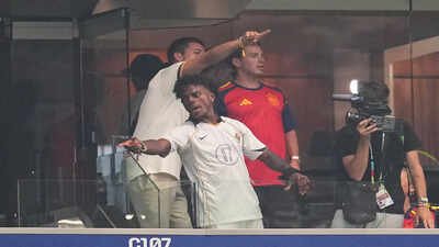 American YouTuber IShowSpeed gestures during a World Cup match. (AP Photo) FIFA launches racism probe after IShowSpeed abuse allegation during Argentina World Cup clash