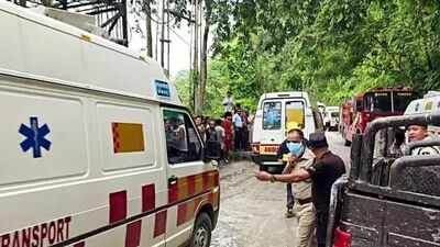 Ambulance and Fire tenders rush to the spot following Samardung tunnel collapse (ANI) Sikkim tunnel collapse: Seven dead, several feared trapped as rescue operation continues