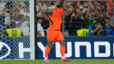 Netherlands' Justin Kluivert (7) reacts after a missed penalty. (AP Photo) Watch: 29 June déjà vu! Justin Kluivert repeats father Patrick Kluivert's penalty heartbreak 26 years later