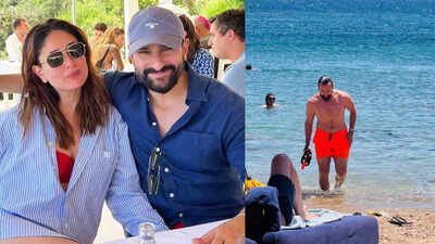 Kareena drops photos of Saif Ali Khan from the beach as they are on vacation Kareena Kapoor Khan drops thirst trap PICS of Saif Ali Khan by the beach, calls him 'hot husband', netizens ask where are Taimur and Jeh