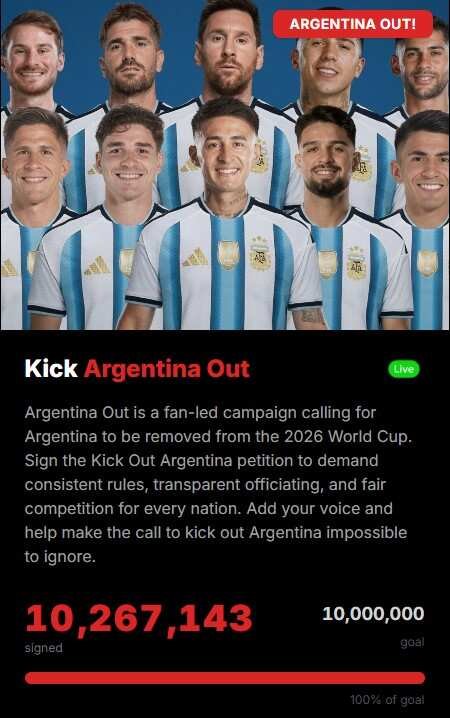 'Kick Argentina Out' petition