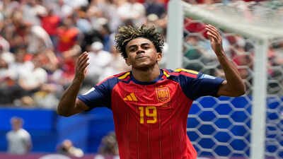 Spain's Lamine Yamal gestures during the match against Austria in Inglewood. (AP Photo) Lamine Yamal shatters Kylian Mbappe's record as Spain storm into FIFA World Cup Round of 16