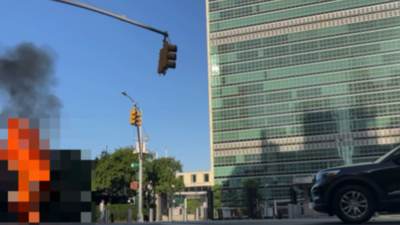 A Tibetan man set himself on fire outside UN HQ in Manhattan (Screengrab from video on X) Tibetan protester sets himself on fire outside UN headquarters in New York City