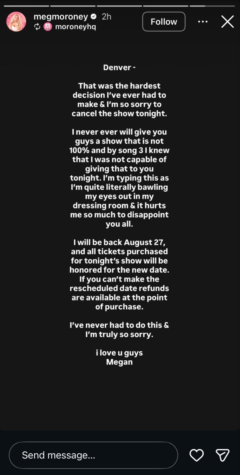 Megan Moroney's note