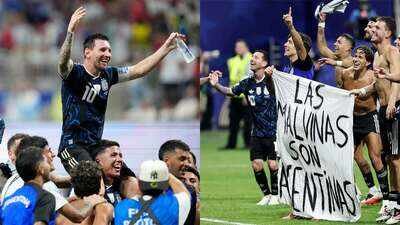 Image credit: Agencies Argentina risk FIFA punishment after Falkland Islands banner during England win celebrations