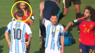 Messi was criticised after appealing for Cucurella to be punished for covering his mouth with his hand during their World Cup final defeat/ Image: Screengrab Messi branded a ‘baby’ after desperate failed attempt to get Cucurella sent off in World Cup final defeat