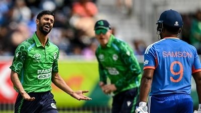 India-origin left-arm fast bowler Jai Moondra rocked the Indian top-order with a three-wicket burst in the powerplay, which included the golden duck dismissals of both Sanju Samson and Abhishek Sharma. (Getty)
