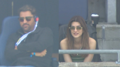 MS Dhoni and Kriti Sanon at India vs England ODI (X) MS Dhoni and Kriti Sanon steal the spotlight at India vs England ODI with surprise appearance