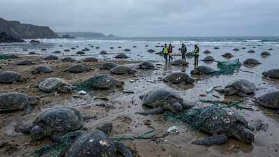 Image: AI Generated Nearly 150 turtles washed ashore on a Canadian lake, but scientists found the real killer hiding in a brutal winter