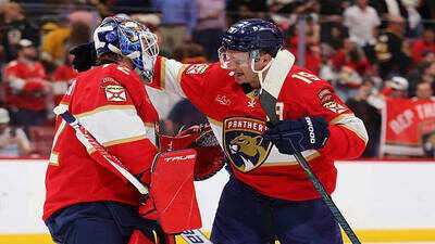 Sergei Bobrovsky #72 and Matthew Tkachuk #19 of the Florida Panthers embrace after defeating the Boston Bruins at Amerant Bank Arena on April 02, 2026 in Sunrise, Florida. (Photo by Megan Briggs/Getty Images) Matthew Tkachuk emotional farewell to Sergei Bobrovsky highlights Toronto Maple Leafs major NHL offseason addition