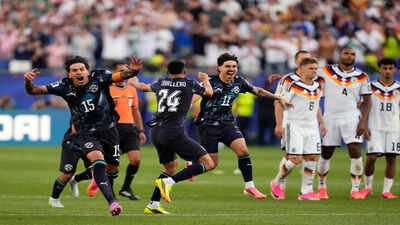 Paraguay's Gustavo Gomez, left, celebrates after winning the World Cup Round of 32 match against Germany. (AP Photo) 'Coaches and players were informed': FIFA breaks silence on controversial VAR ruling after Germany's World Cup exit
