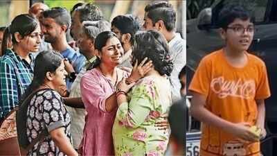 Parents of Vihaan (R) with kin and friends at Deonar crematorium on Wednesday Mumbai tree collapse: Family bids tearful farewell to 11-year-old; cricket ball placed beside him