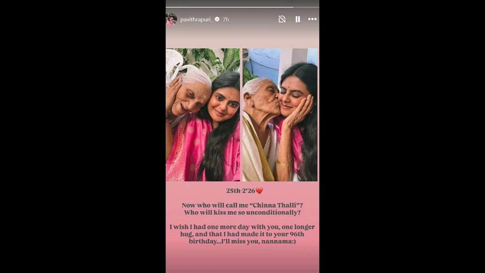 Pavithra's IG story