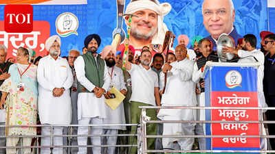 Rahul Gandhi, Mallikarjun Kharge with Punjab Congress chief Amarinder Singh Raja Warring in Barnala. (Photo: PTI) New state, old script: Infighting returns to haunt Congress's Punjab poll plan