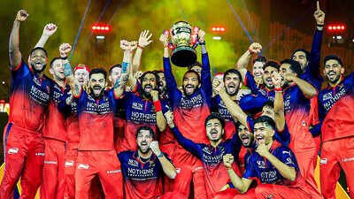 File Pic: RCB players celebrate with IPL trophy. (Pic credit: RCB) RCB become first IPL franchise to cross $300 million in brand value