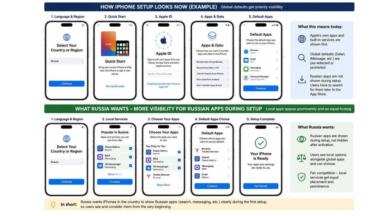 Russia warns Apple of $51.6 million fine over default iPhone setup apps