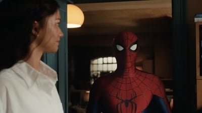 Spider-Man: Brand New Day final trailer: Zendaya as MJ with Tom Holland's masked superhero in a still.