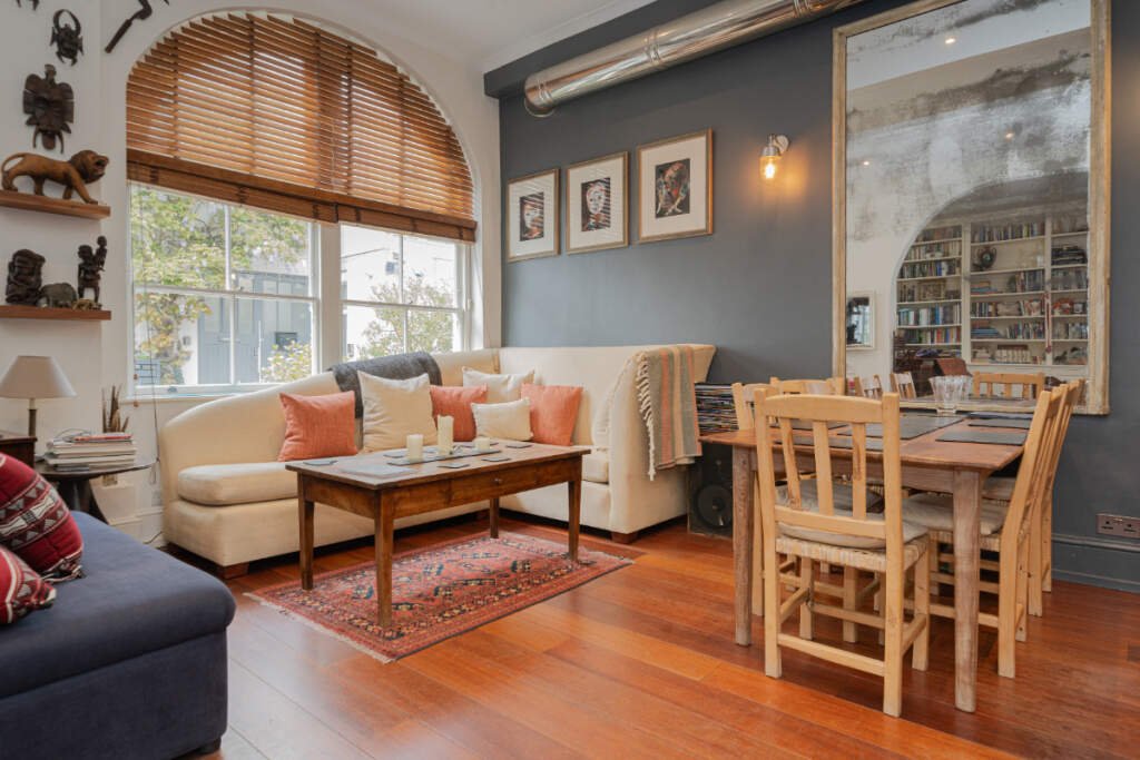 The open-plan living and dining area.