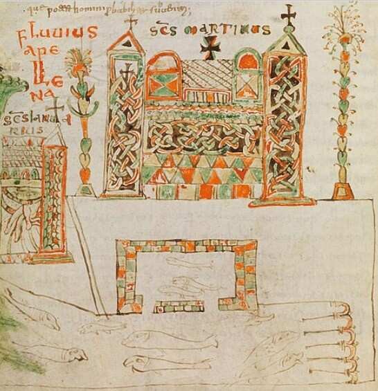 This illustration from an eighth-century Bamberg manuscript shows one of the best-known depictions of Cassiodorus' Vivarium monastery.
