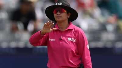 Umpire Vrinda Rathi pictured during the ICC Women's T20 World Cup England & Wales 2026 match between Pakistan and Netherlands at Bristol County Ground on June 27, 2026 in Bristol, England. (Photo by Matthew Lewis-ICC/ICC via Getty Images) Vrinda Rathi set to become first Indian woman umpire to officiate in an ICC Women's World Cup final
