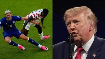 Folarin Balogun (20) fouls Bosnia's Tarik Muharemovic (4). Balogun received a red card on the play, US President Donald Trump. (AP) 'Crossed red line': UEFA fumes as FIFA suspends US star's red card ban to face Belgium after Donald Trump intervention