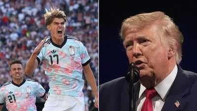 Belgium's Charles De Ketelaere (17) celebrates after scoring his side's opening goal during the World Cup round of 16 soccer match between the United States and Belgium (left) and US President Donald Trump 'Dance with me': Iran takes swipe at Donald Trump after Belgium ends US FIFA World Cup run amid Folarin Balogun row