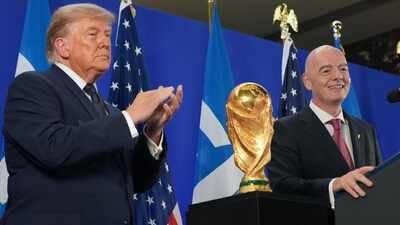 US President Donald Trump and FIFA president Gianni Infantino speak at a reception at Trump Tower in New York, Friday, July 17, 2026. (AP Photo) 'They rigged the election, and I got the World Cup': Donald Trump praises Infantino over Balogun decision while reviving 2020 claims